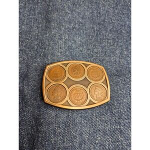 Vintage Wheat & Indian Head Penny Brass Belt Buckle - Rare Coins 1899